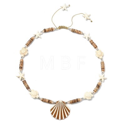 3Pcs 3 Styles Ocean Theme Spray Painted Opaque Acrylic Starfish Shell Conch Shape Pendant Synthetic Turquoise & Coconut & Electroplate Glass Braided Bead Necklaces NJEW-JN06203-1