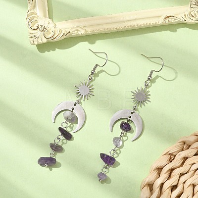 Natural Amethyst Chips Tassel Dangle Earrings EJEW-TA00260-03-1