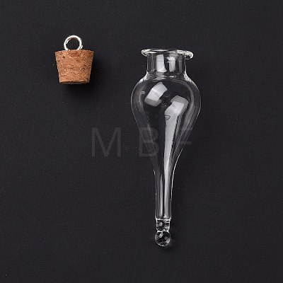 Teardrop Glass Cork Bottle Big Pendants X-AJEW-A041-01A-1