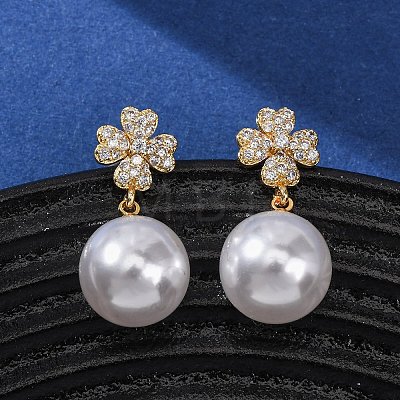 Brass Micro Pave Clear Cubic Zirconia Dangle Stud Earrings EJEW-Z164-31G-1