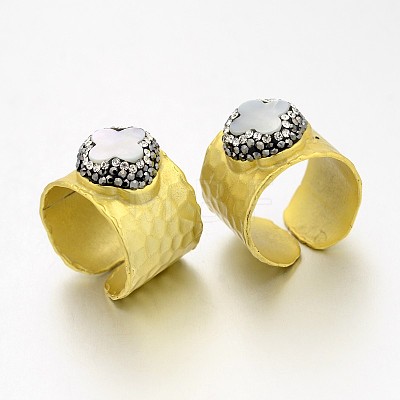 Adjustable Golden Plated Brass Shell Cuff Rings RJEW-E036-03-1