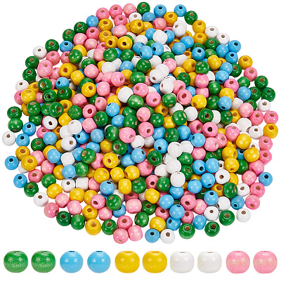 600Pcs 5 Colors Dyed Natural Wood Beads WOOD-SC0002-42-1