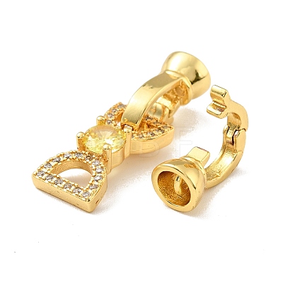 Rack Plating Brass Micro Pave Clear & Yellow Cubic Zirconia Fold Over Clasps KK-E034-42G-1
