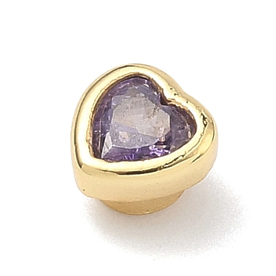 Heart Brass Micro Pave Cubic Zirconia Cabochons KK-P345-13G-D-1