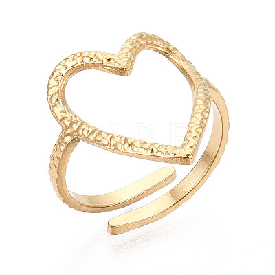 Ion Plating(IP) 304 Stainless Steel Heart Cuff Ring RJEW-N038-123LG-1