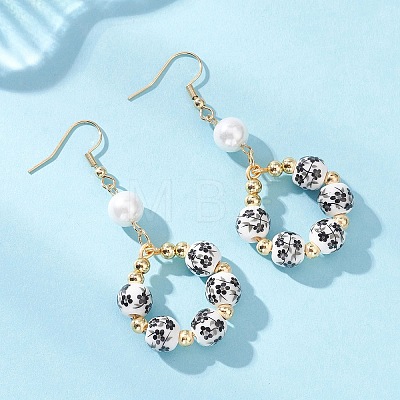 Printed Porcelain Round Dangle Earrings EJEW-JE06838-01-1