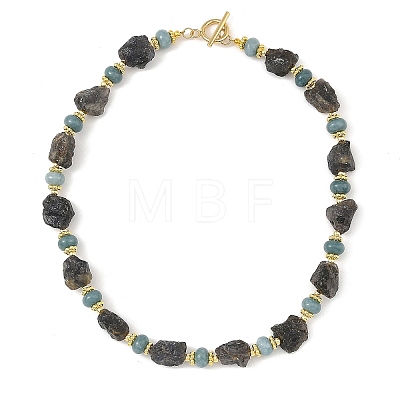 Raw Rough Natural Iolite and Dyed White Jade Rondelle Beaded Necklaces NJEW-JN06646-1
