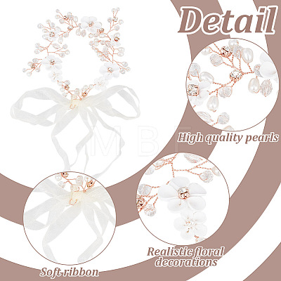 GOMAKERER 2Pcs 2 Colors Wedding Bridal Flower ABS Plastic Imitation Pearl Headband OHAR-GO0001-09-1