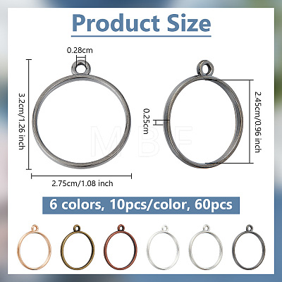 Olycraft 60Pcs 6 Colors Alloy Open Back Bezel Pendants FIND-OC0003-39-1