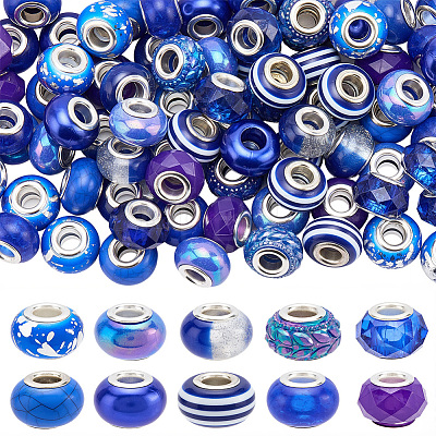 100Pcs 10 Styles Resin European Beads RPDL-SP0001-08-1