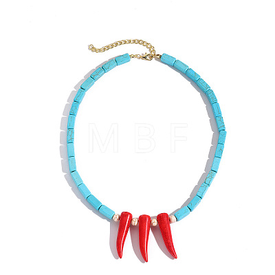 Bohemian Hot Pepper with Synthetic Turquoise Cuboid Beaded Necklaces with Alloy End Chains FS-WG16541-06-1