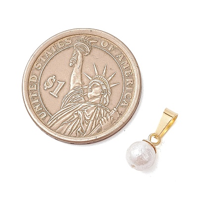 Wrinkle Textured Shell Pearl Round Charms PALLOY-JF05063-01-1