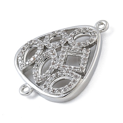 Rack Plating Brass Micro Pave Clear Cubic Zirconia Triangle Connector Charms KK-A234-035P-01-1