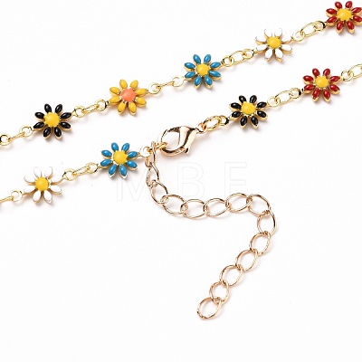 Golden Brass Flower Enamel Links Chain Necklaces X-NJEW-JN03171-01-1