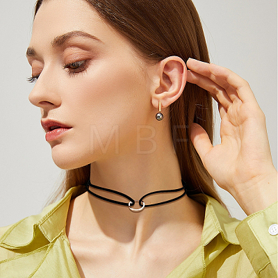 1Pc Alloy Ring Double Layer Faux Suede Cord Choker Necklaces for Women NJEW-CL0001-32-1