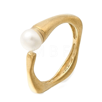 304 Stainless Steel with Imitation Pearl Cuff Open Rings for Women RJEW-Z144-01G-02-1