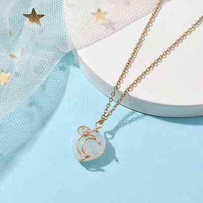 Opalite Heart Pendant Necklaces NJEW-JN04683-01-1