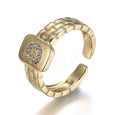 Brass Micro Pave Clear Cubic Zirconia Cuff Rings RJEW-H538-02G-D-1