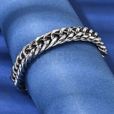 201 Stainless Steel Cuban Link Chains Bracelets for Women Men STAS-T077-21P-01-1