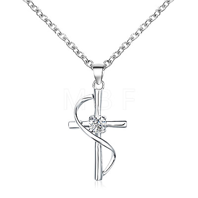 Cross Alloy Crystal Rhinestone Pendant Necklaces for Women Men WG08149-02-1
