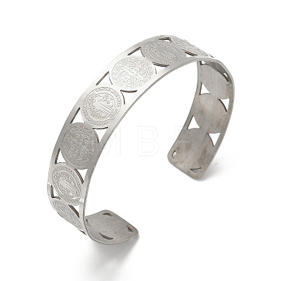 Religion Theme 304 Stainless Steel Cuff Bnagles for Women BJEW-Q011-01P-1