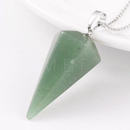 Cone Pendulum Platinum Tone Brass Green Aventurine Pendants X-G-F267-05B-1