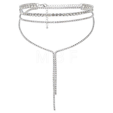 1Pc Iron Rhinestone Tennis Chains Bib Necklace NJEW-FG0001-11A-1