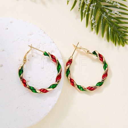 Alloy Enamel Hoop Earrings EJEW-H173-05G-1