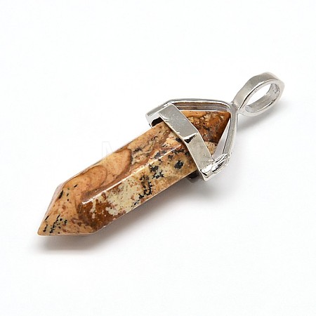 Natural Picture Jasper Double Terminated Pointed Pendants G-J261-B22-1