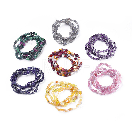 Natural Mixed Gemstone Bead Stretch Bracelets BJEW-K213-M01-1