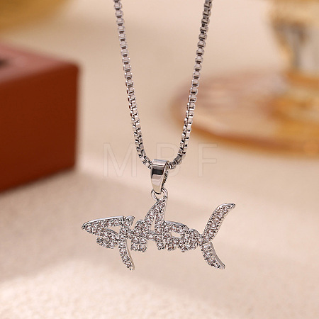 Ocean Brass Pave Clear Cubic Zirconia Pendant Necklaces WG5C2ED-05-1