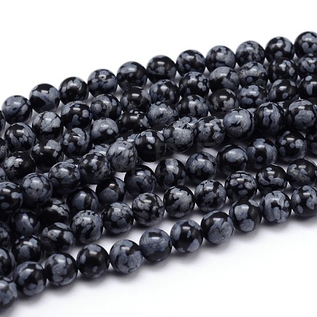 Natural Snowflake Obsidian Round Bead Strands G-J303-09-4mm-1