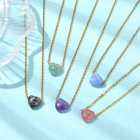 Natural & Synthetic Mixed Gemstone Heart Pendant 304 Stainless Steel Cable Chains Necklaces for Women NJEW-JN06093-1