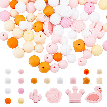100Pcs 20 Style Food Grade Eco-Friendly Silicone Beads SIL-DC0001-47-1