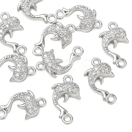 SHEGRACE Brass Micro Pave Clear Cubic Zirconia Dolphin Links Connector Charms XGRQ3K419-568P-1
