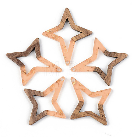 Transparent Resin & Walnut Wood Pendants LS-RESI-S389-020A-B04-1