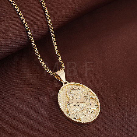 Religion Brass Oval with Embossed Saint Pendant Necklaces for Women WGCCA68-01-1