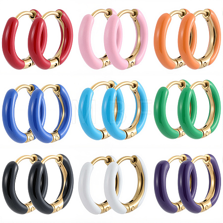 9 Pairs 9 Colors Two Tone 304 Stainless Steel Chunky Huggie Hoop Earrings EJEW-SC0001-90-1