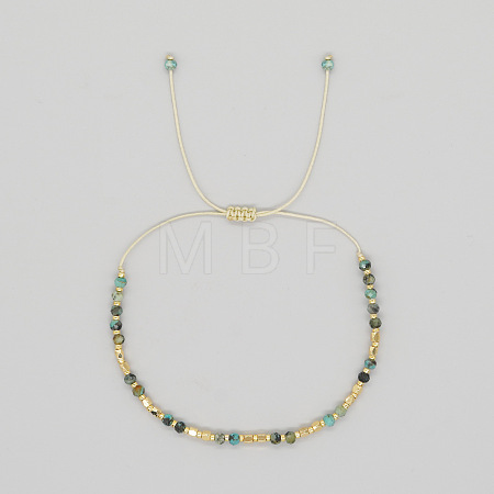 Adjustable Boho Natural African Turquoise(Jasper) Faceted Rondelle Braided Bead Bracelets OW0255-2-1