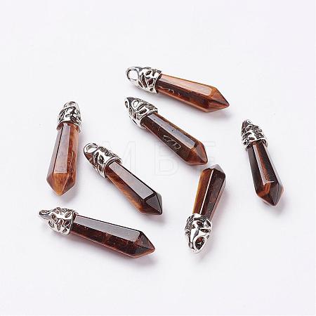 Natural Tiger Eye Pointed Pendants G-P309-01-1