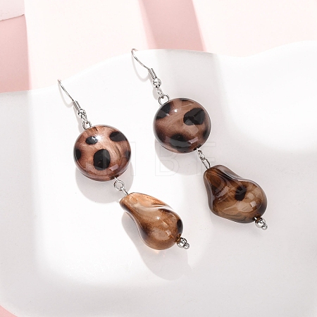 Leopard Print Acrylic with 304 Stainless Steel Dangle Earrings EJEW-Z171-01P-1