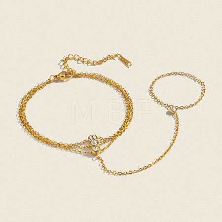 304 Stainless Steel Pavel Clear Cubic Zirconia Flat Round Cable Chain Ring Bracelets for Women UE4042-1