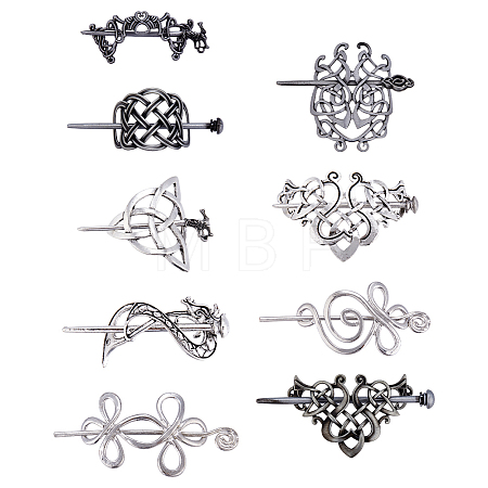 9Pcs 9 Styles Retro Alloy Hair Sticks OHAR-GA0001-14-1