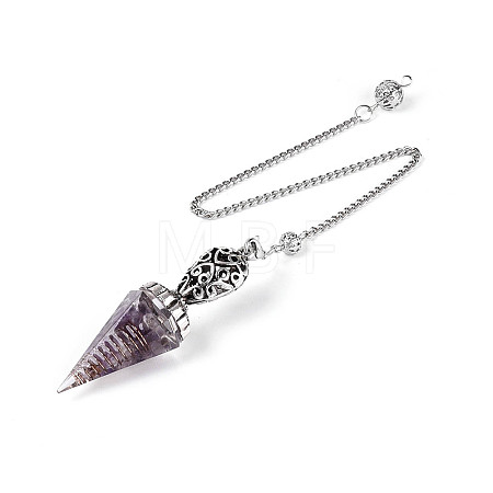 Natural Amethyst Chip & Epoxy Resin Dowsing Pendulum Big Pendants AJEW-N004-01D-1
