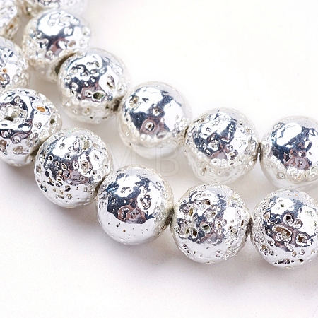Electroplated Natural Lava Rock Bead Strands G-E429-01-8mm-S-1