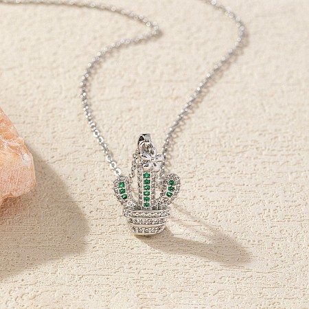 Cinco de Mayo Brass Micro Pave Cubic Zirconia Cactus Pendant Necklaces FS-WG8A002-07-1