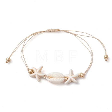 Synthetic Turquoise & Cowrie Shell Braided Starfish & Shell Shape Bead Bracelets for Women BJEW-JB10197-01-1