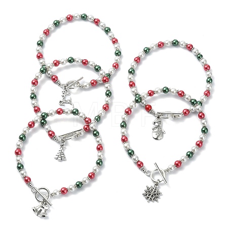 Colorful Glass Pearl Round Beaded Stretch Bracelet BJEW-JB09783-1