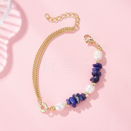 Natural Lapis Lazuli Chip Beads Link Bracelets BJEW-JB12884-02-1