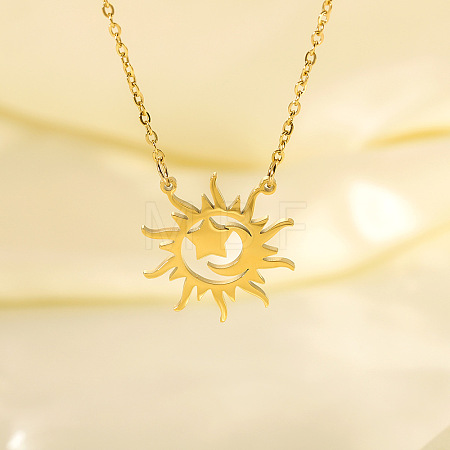304 Stainless Steel Sun Moon Star Pendant Necklaces for Women NJEW-B158-02G-1